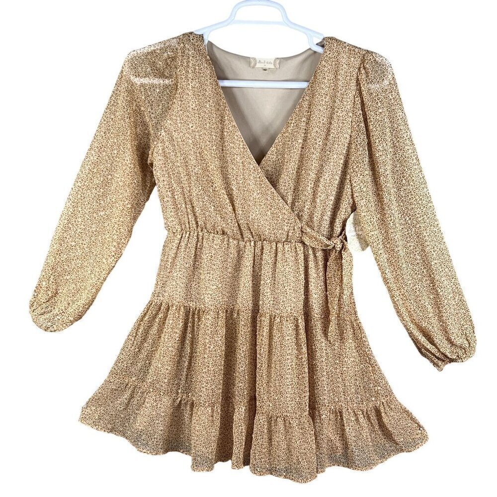Altard State NWT Womens M Animal Print Ruffle Sheer Tiered Faux Wrap Dress Boho